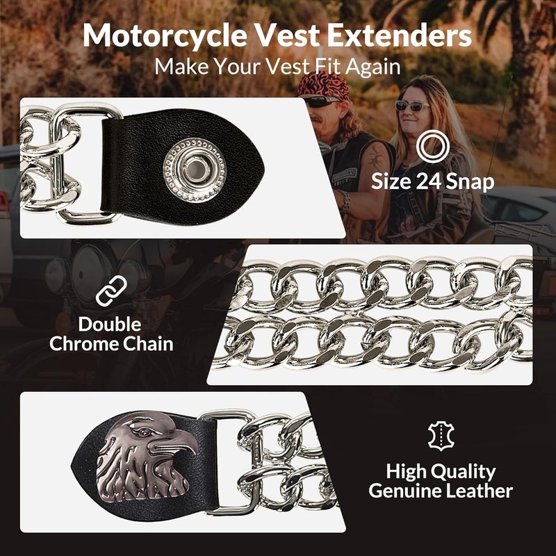 Mirthcos Motorcycle Vest Extenders for Men & Women - 4 PCS Leather Vest Extensions for Biker - Durable Double Chrome Chains - Image 2